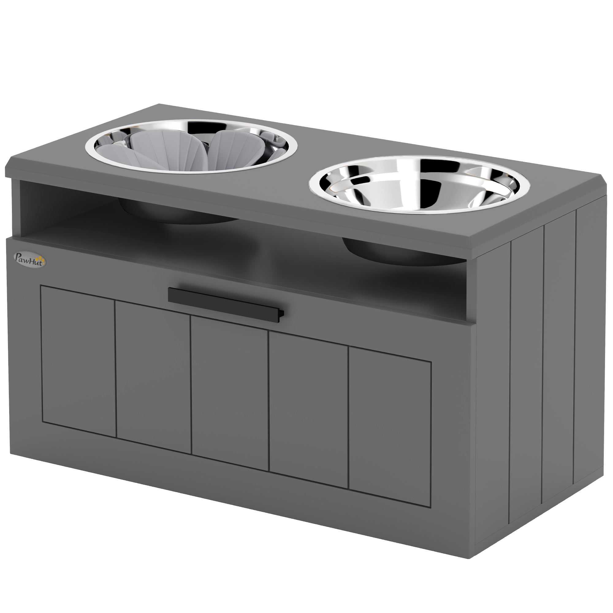 PAWHUT Stolek pro psy se 2 miskami a skříňkou 60 x 35 x 30 cm šedá
