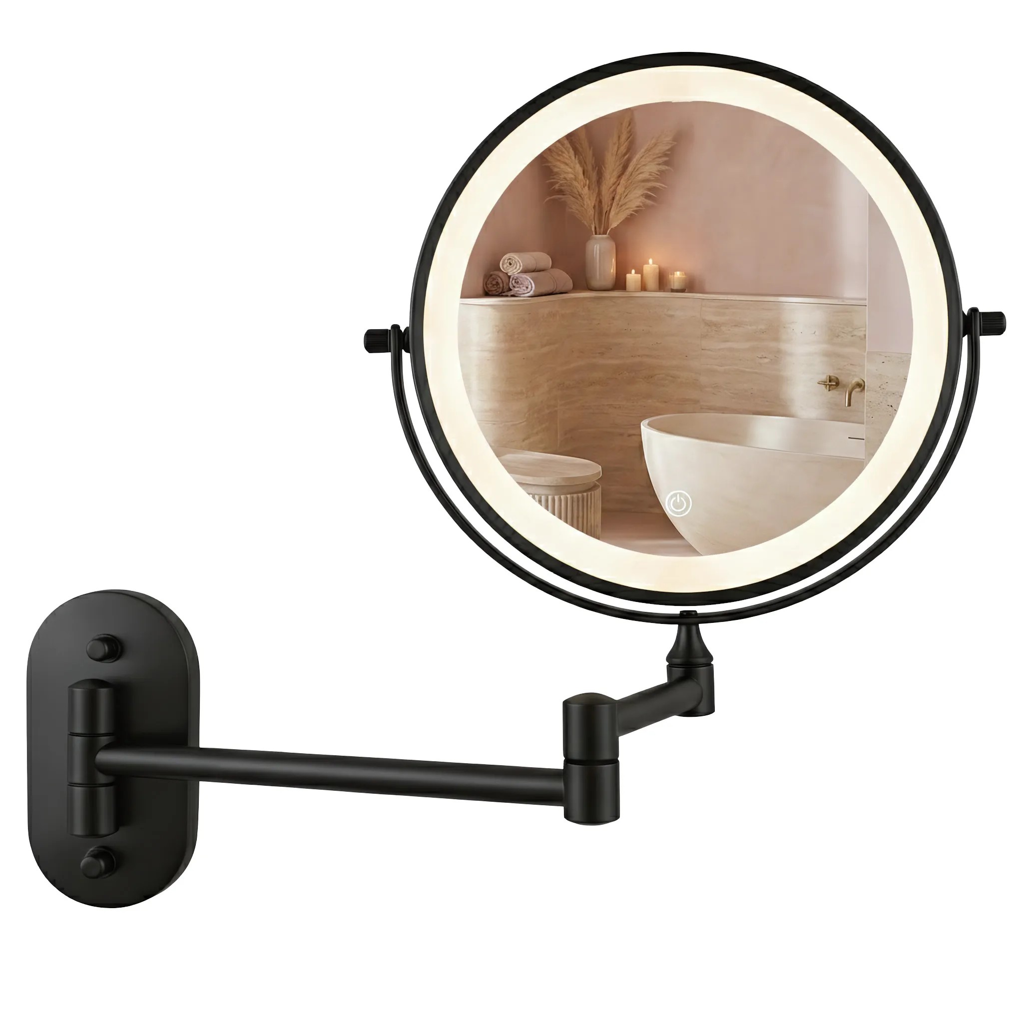 Rea Kosmetické zrcadlo ⌀20 cm s regulovatelným LED osvětlením HOM-70000 černé