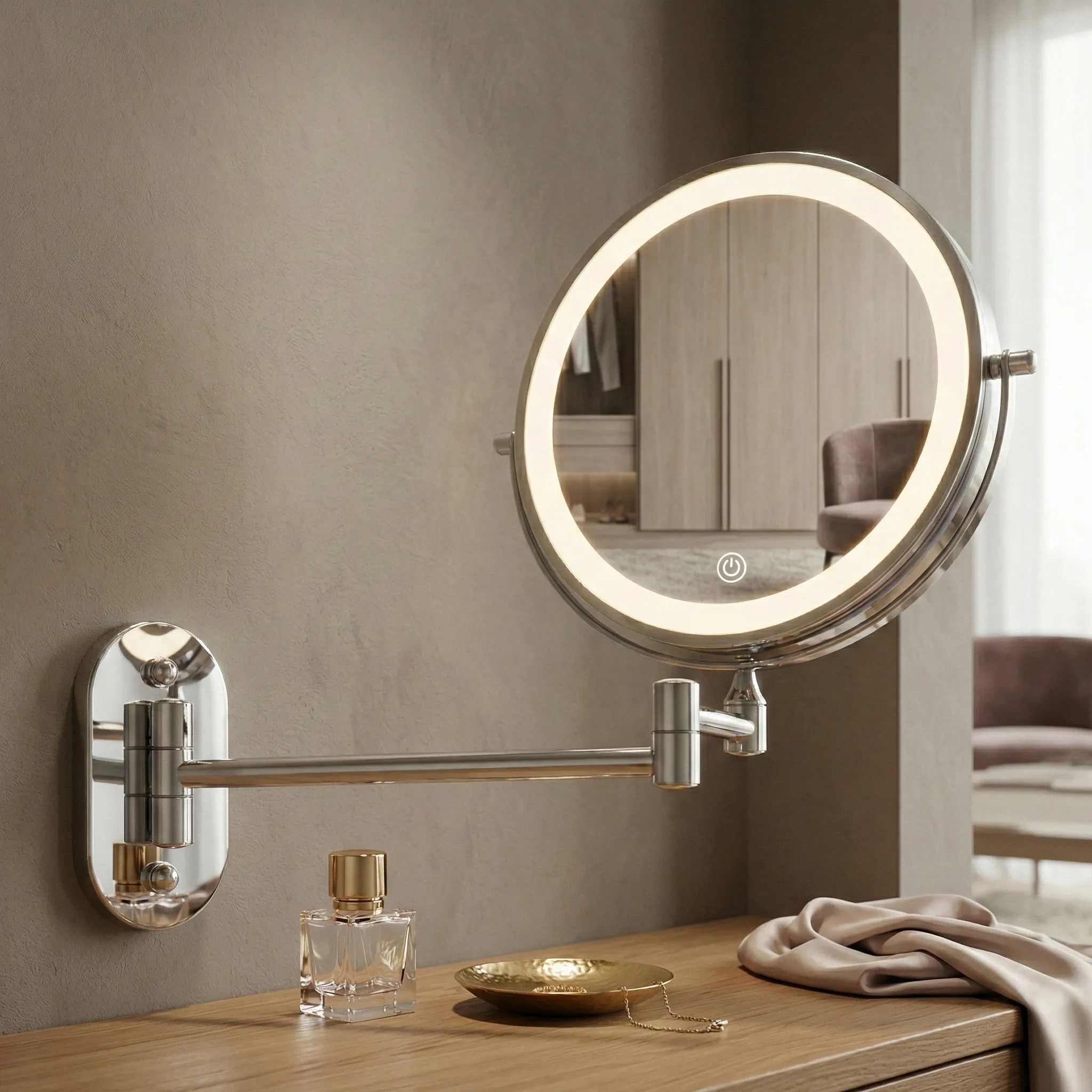 Rea Kosmetické zrcadlo ⌀20 cm s regulovatelným LED osvětlením HOM-70003 Stříbrná - Obrázek 2