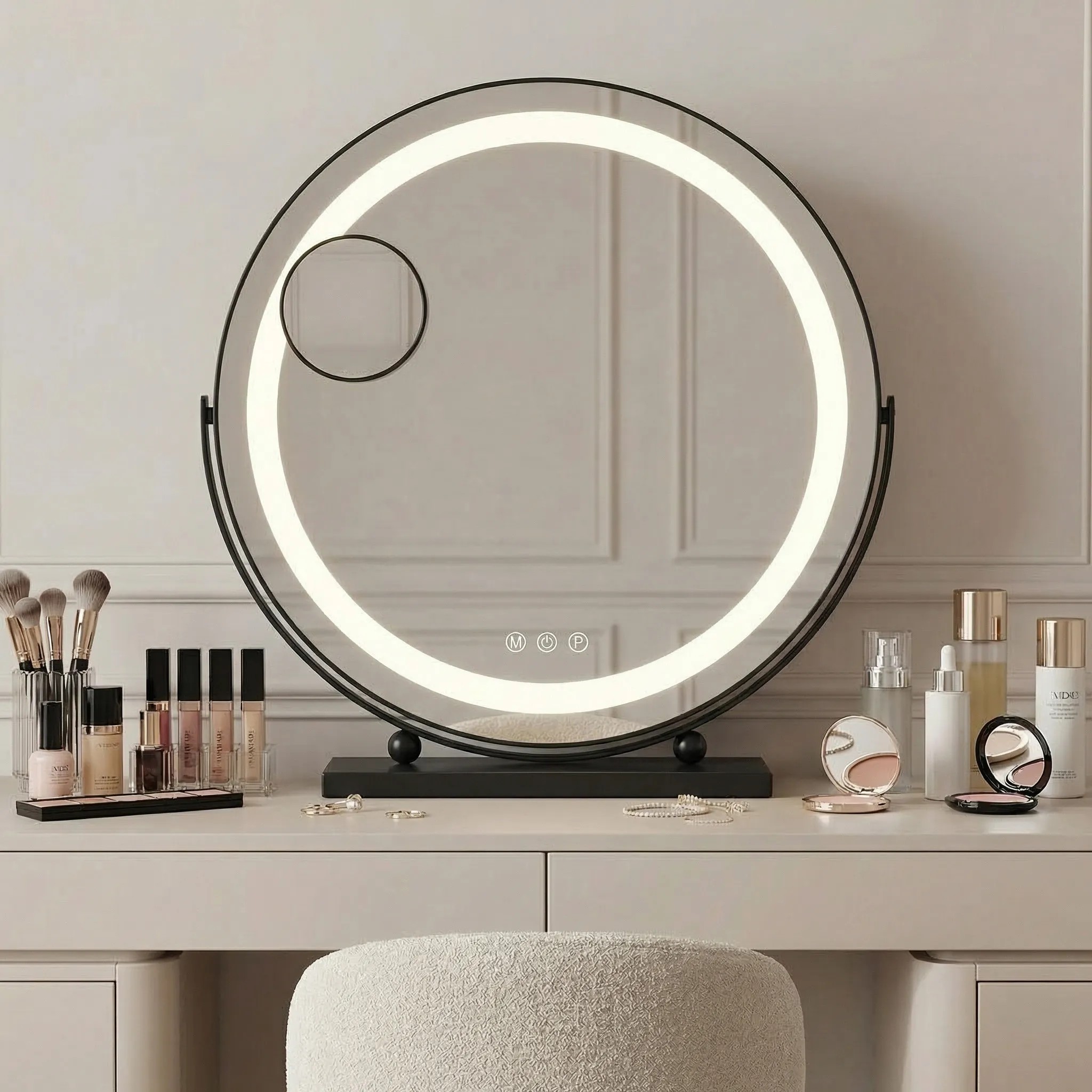 Rea Kosmetické zrcadlo ⌀40 cm s regulovatelným LED osvětlením HOM-12020 černé - Obrázek 2