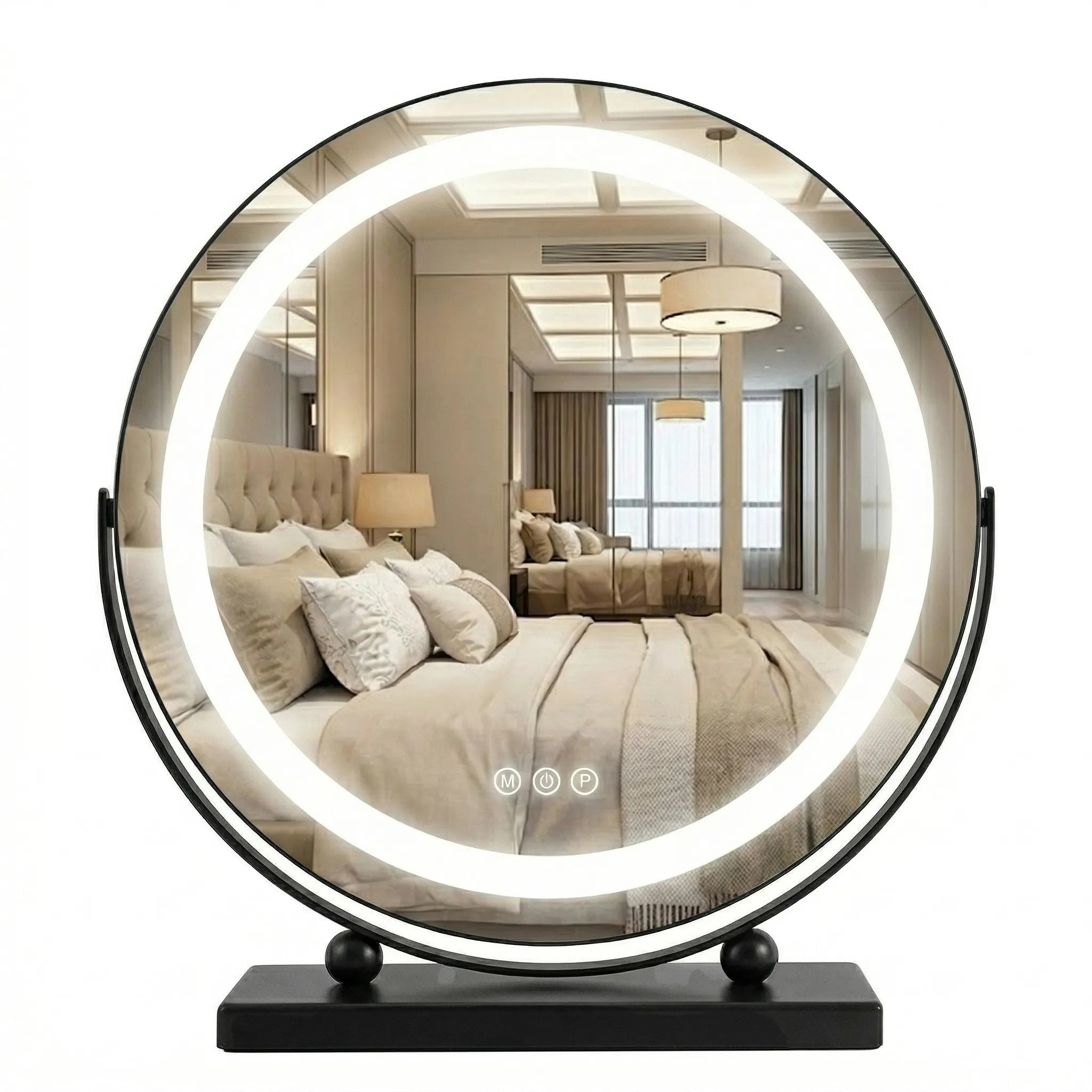 Rea Kosmetické zrcadlo ⌀40 cm s regulovatelným LED osvětlením HOM-12020 černé
