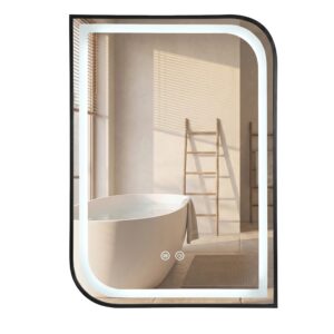 Rea Zrcadlo 70x50 cm s vyhříváním a regulovatelným LED osvětlením HOM-00302 černá kartáčovaná