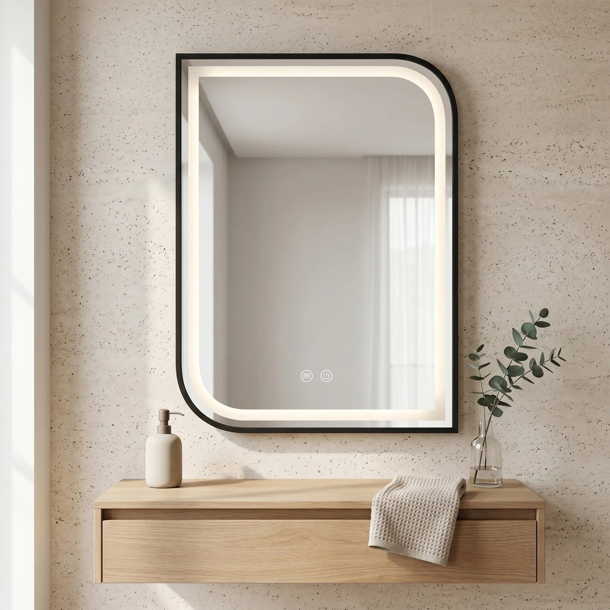 Rea Zrcadlo 80x60 cm s vyhříváním a regulovatelným LED osvětlením HOM-00208 černá kartáčovaná - Obrázek 2