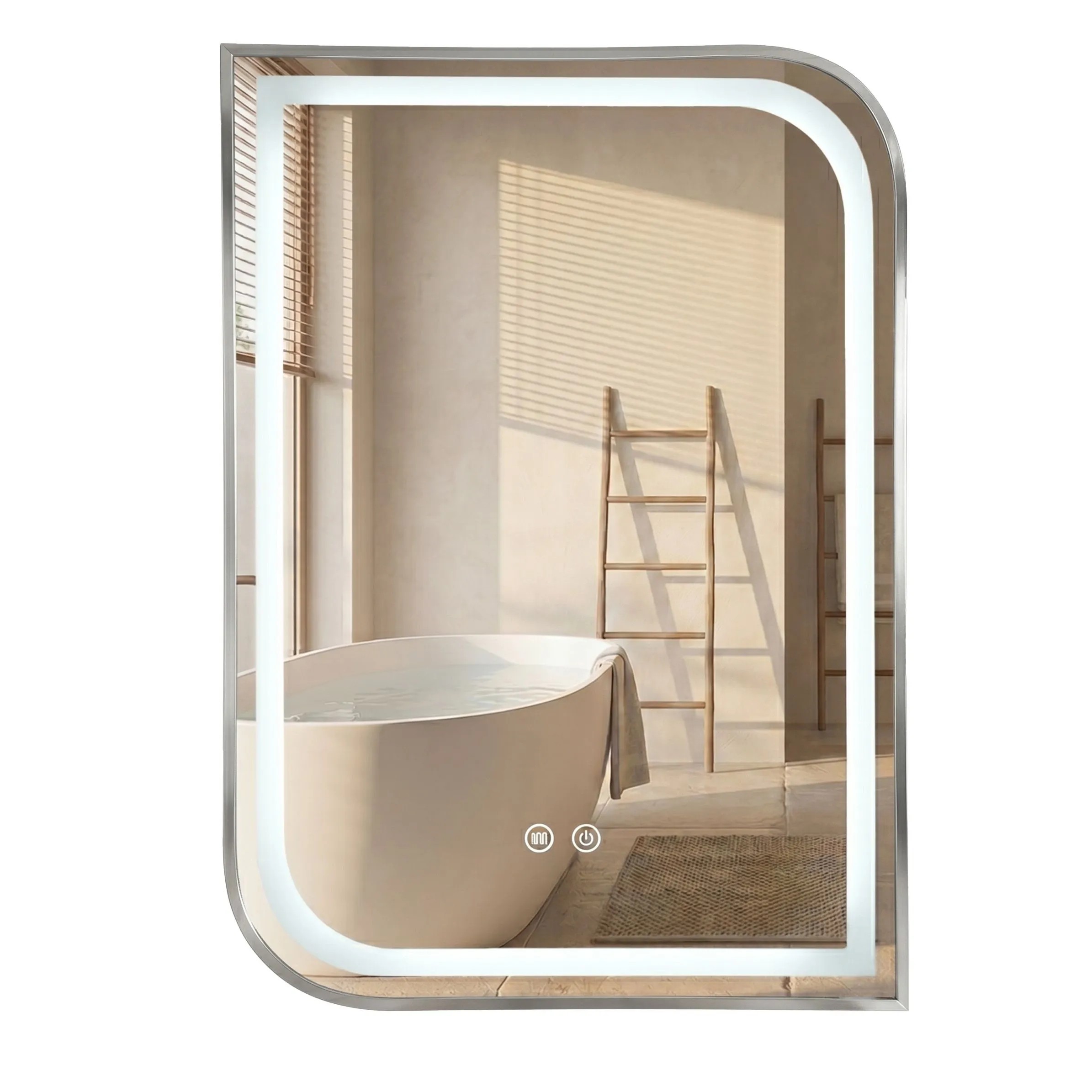 Rea Zrcadlo 80x60 cm s vyhříváním a regulovatelným LED osvětlením HOM-00301 kartáčovaný nikl