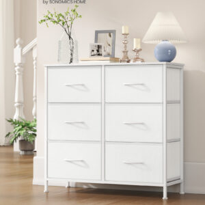 SONGMICS Komoda 6 látkových zásuvek 77 x 74 x 30 cm bílá