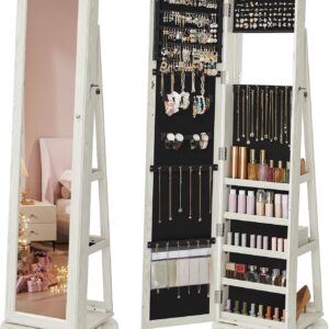 SONGMICS Stojací otočná šperkovnice vysoké zrcadlo 54 x 161 x 54 cm bílá