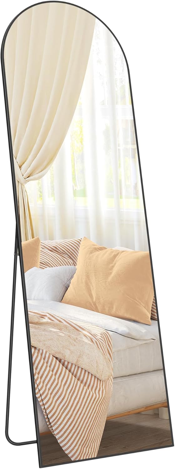 SONGMICS Stojací zrcadlo zaoblené 160 x 50 cm černá
