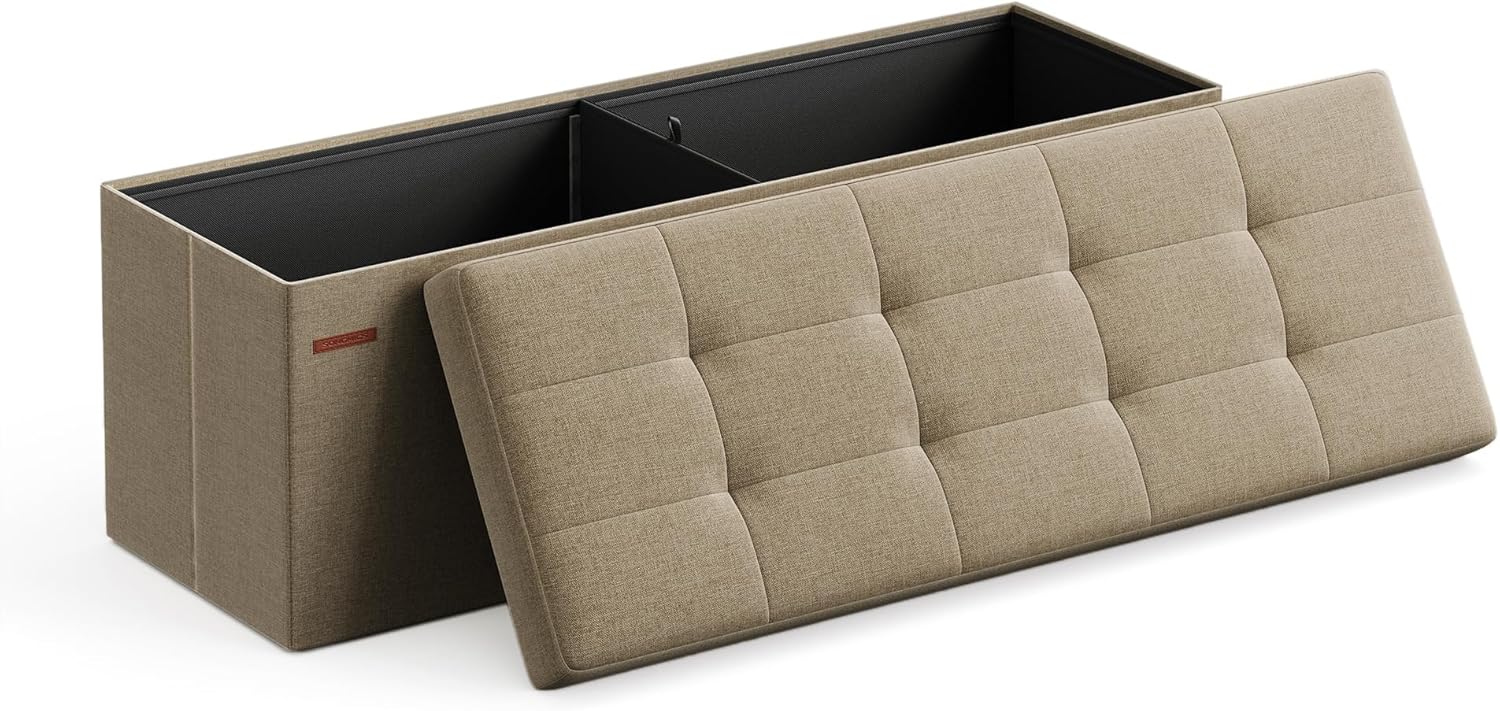 SONGMICS Taburet s úložným prostorem 110 x 38 x 38 cm béžová