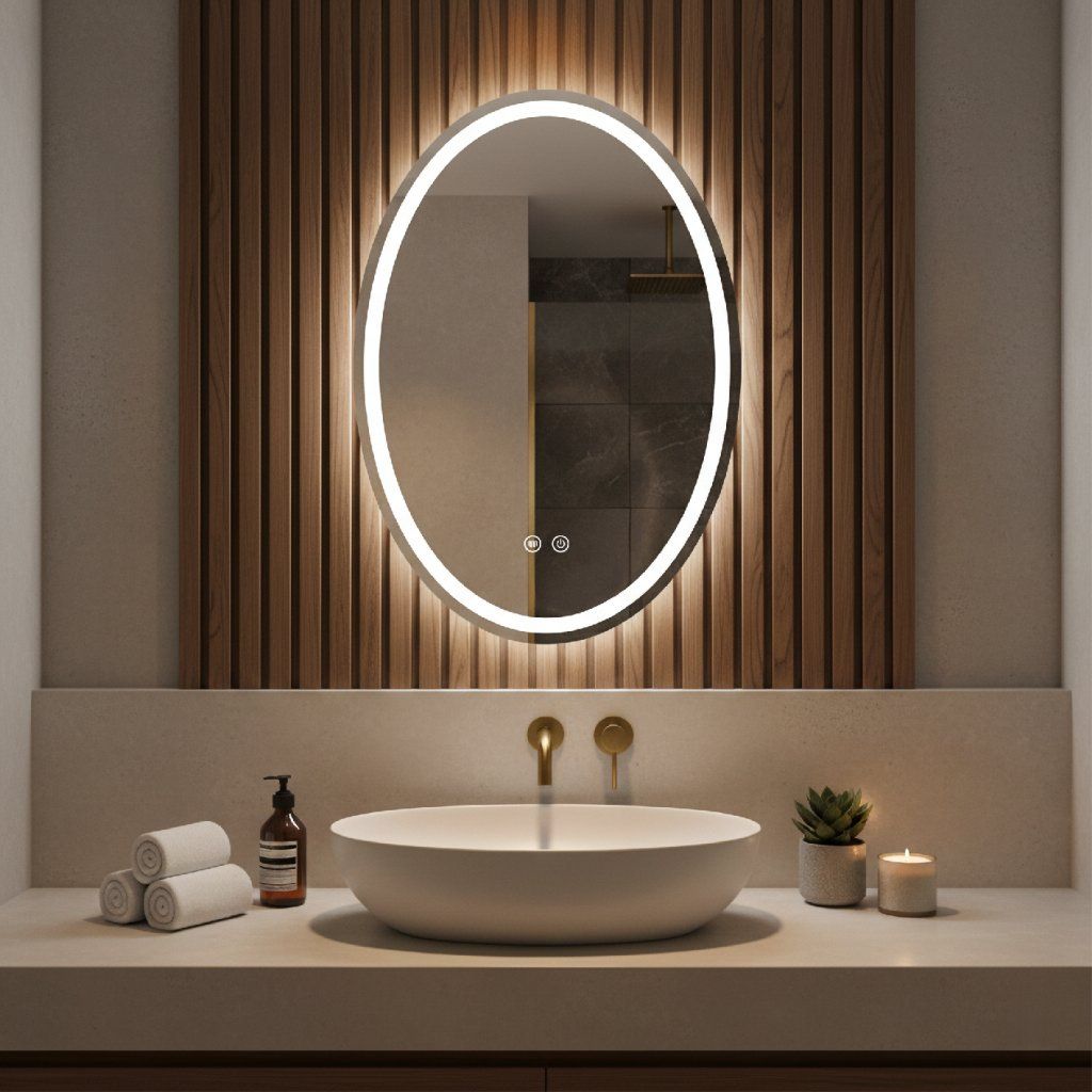 Tutumi Oválné zrcadlo 60x80 cm s vyhříváním a regulovatelným LED osvětlením HOM-00902 - Obrázek 2