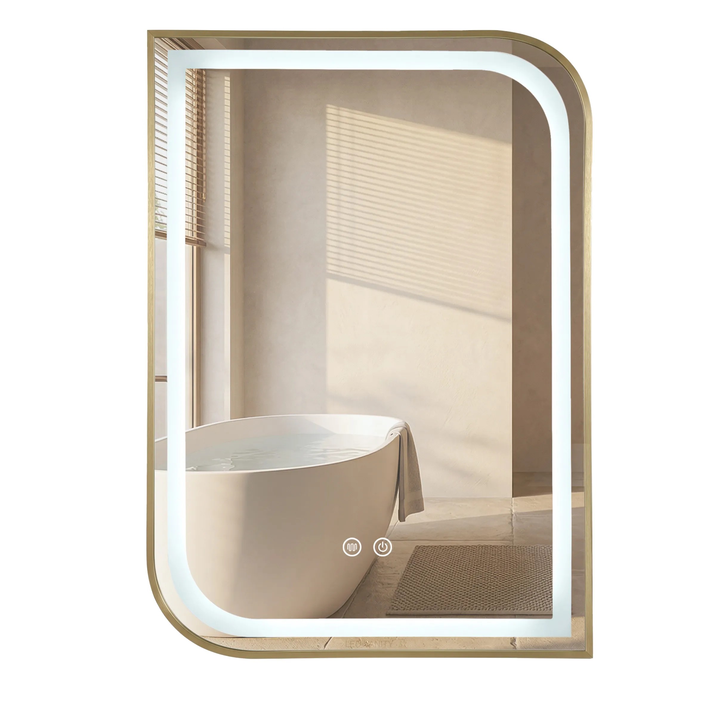 Tutumi Zrcadlo 70x50 cm s vyhříváním a regulovatelným LED osvětlením HOM-00303 zlatá
