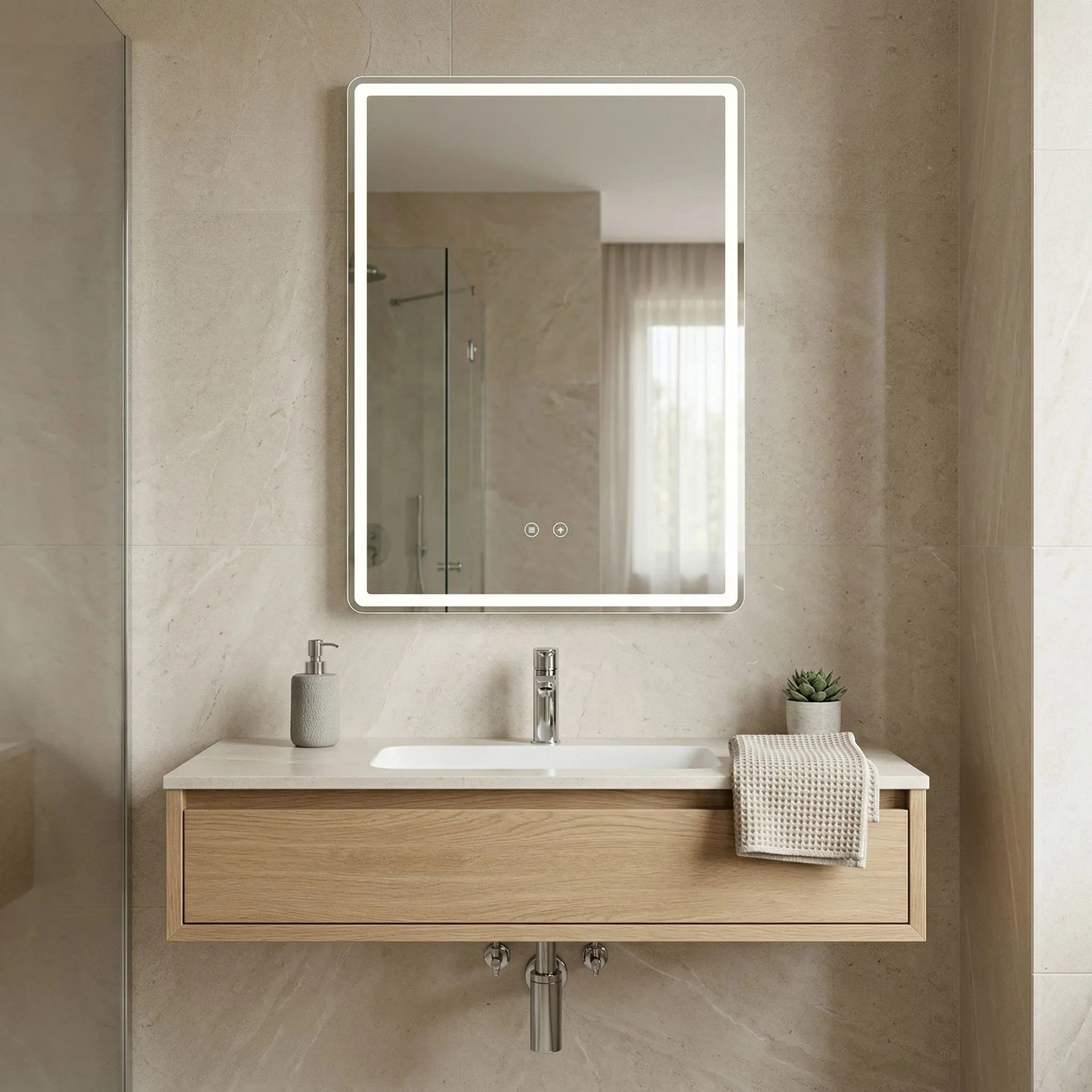 Tutumi Zrcadlo 80x60 cm s vyhříváním a regulovatelným LED osvětlením HOM-00201 - Obrázek 2