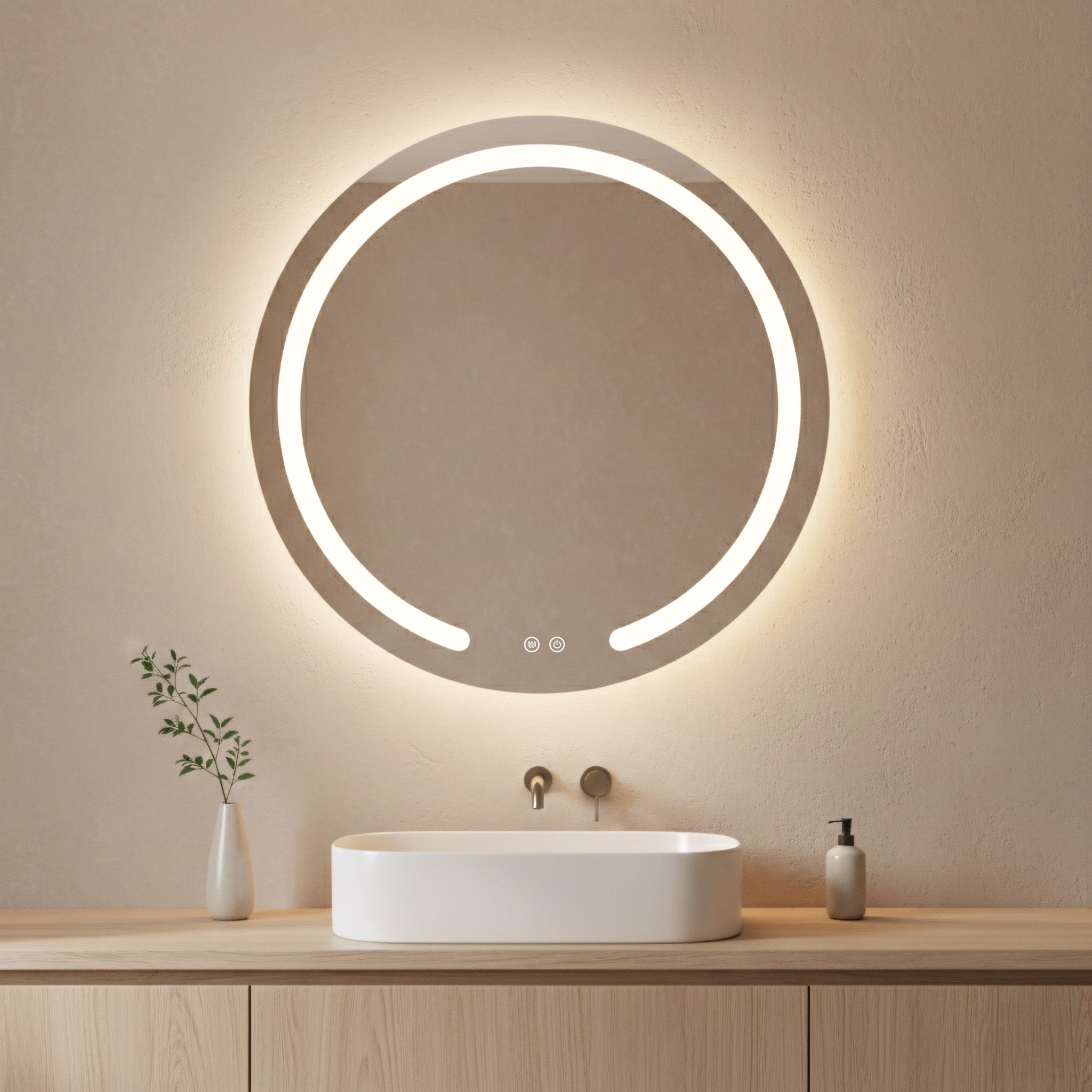 Tutumi Zrcadlo Modern ⌀70 cm s vyhříváním a regulovatelným LED osvětlením HOM-00905 - Obrázek 2