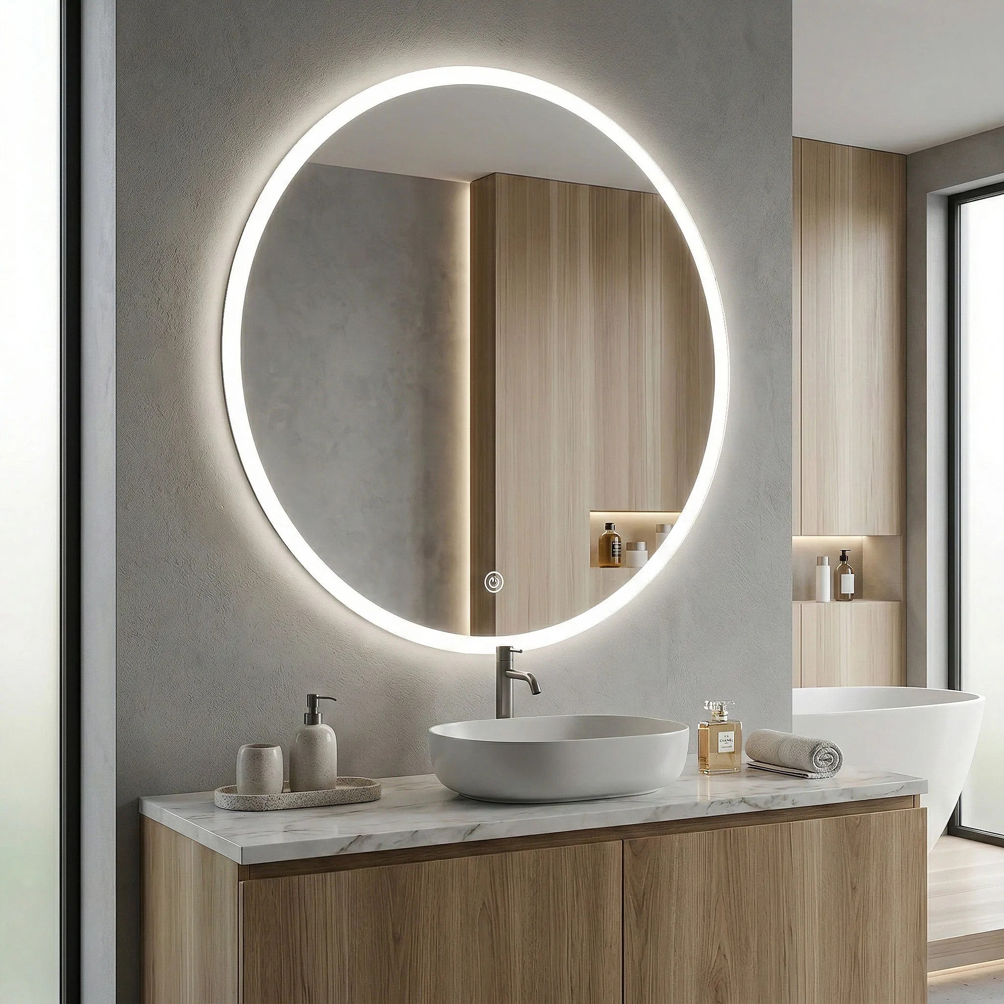 Tutumi Zrcadlo ⌀100 cm s regulovatelným LED osvětlením HOM-70005 - Obrázek 2