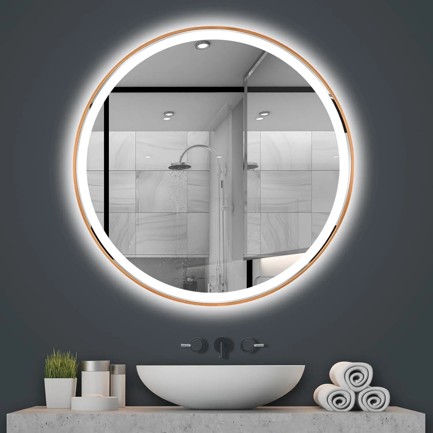 Tutumi Zrcadlo ⌀100 cm s vyhříváním a regulovatelným LED osvětlením HOM-05498 - Obrázek 2