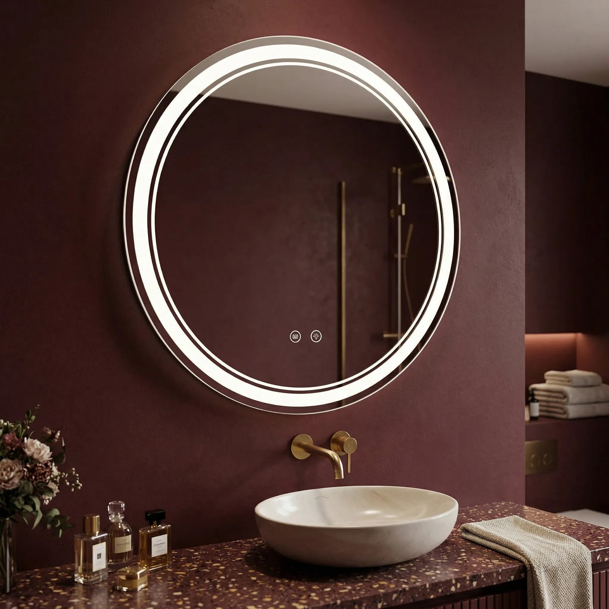 Tutumi Zrcadlo ⌀70 cm s vyhříváním a regulovatelným LED osvětlením HOM-00204 - Obrázek 2