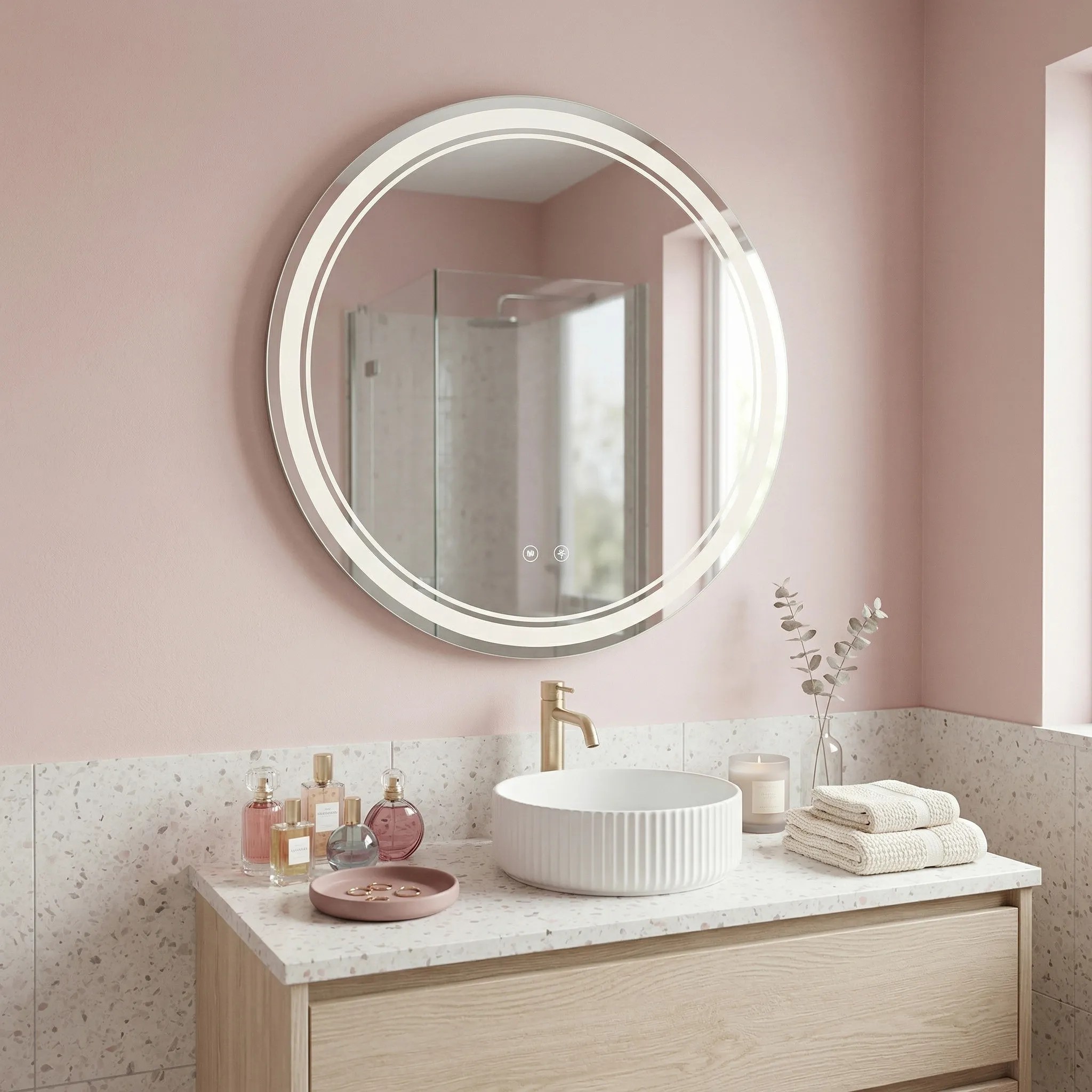 Tutumi Zrcadlo ⌀80 cm s vyhříváním a regulovatelným LED osvětlením HOM-00205 - Obrázek 2