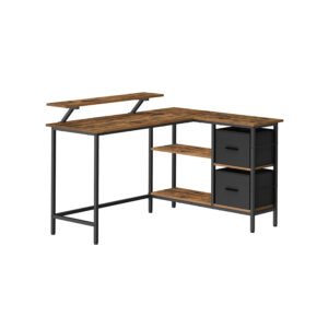 VASAGLE Rohový psací stůl s policí a úložnými boxy 135 x 90 x 105 cm hnědý