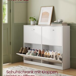 VASAGLE Výklopný botník se 4 přihrádkami 106 x 83 x 24 cm bílá