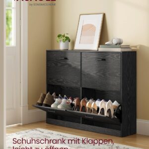VASAGLE Výklopný botník se 4přihrádkami 106 x 83 x 24 cm černá