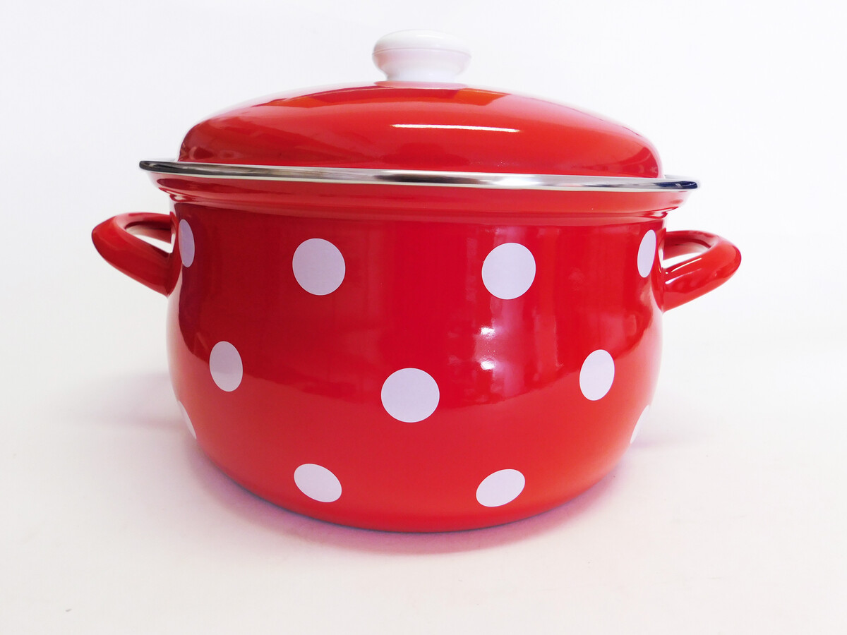 BELIS - Rendlík 24cm 4,5L a poklice smalt, červený bílé puntíky