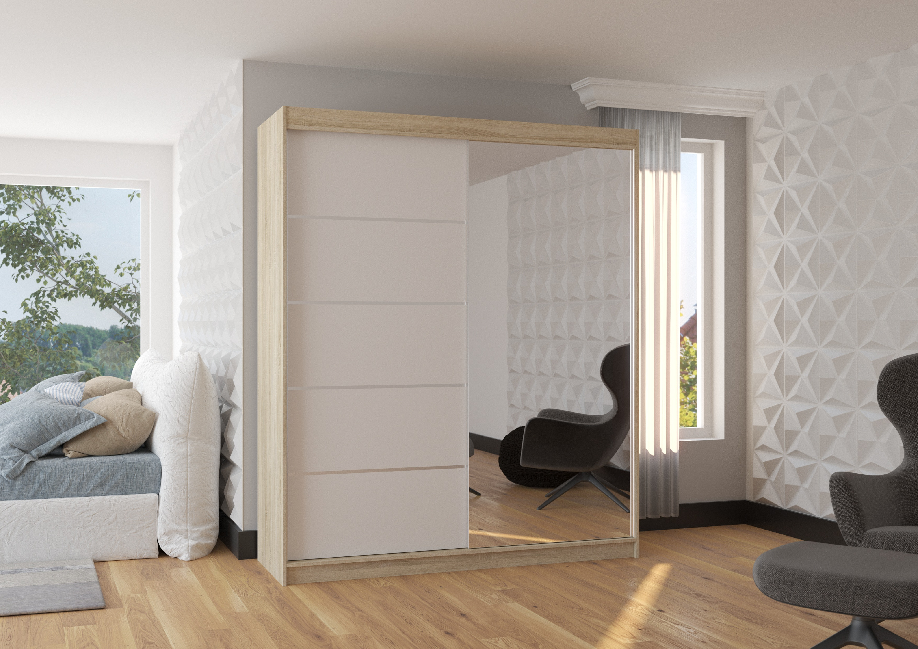 ADRK Šatní zrcadlová skříň posuvná CARO SW 180