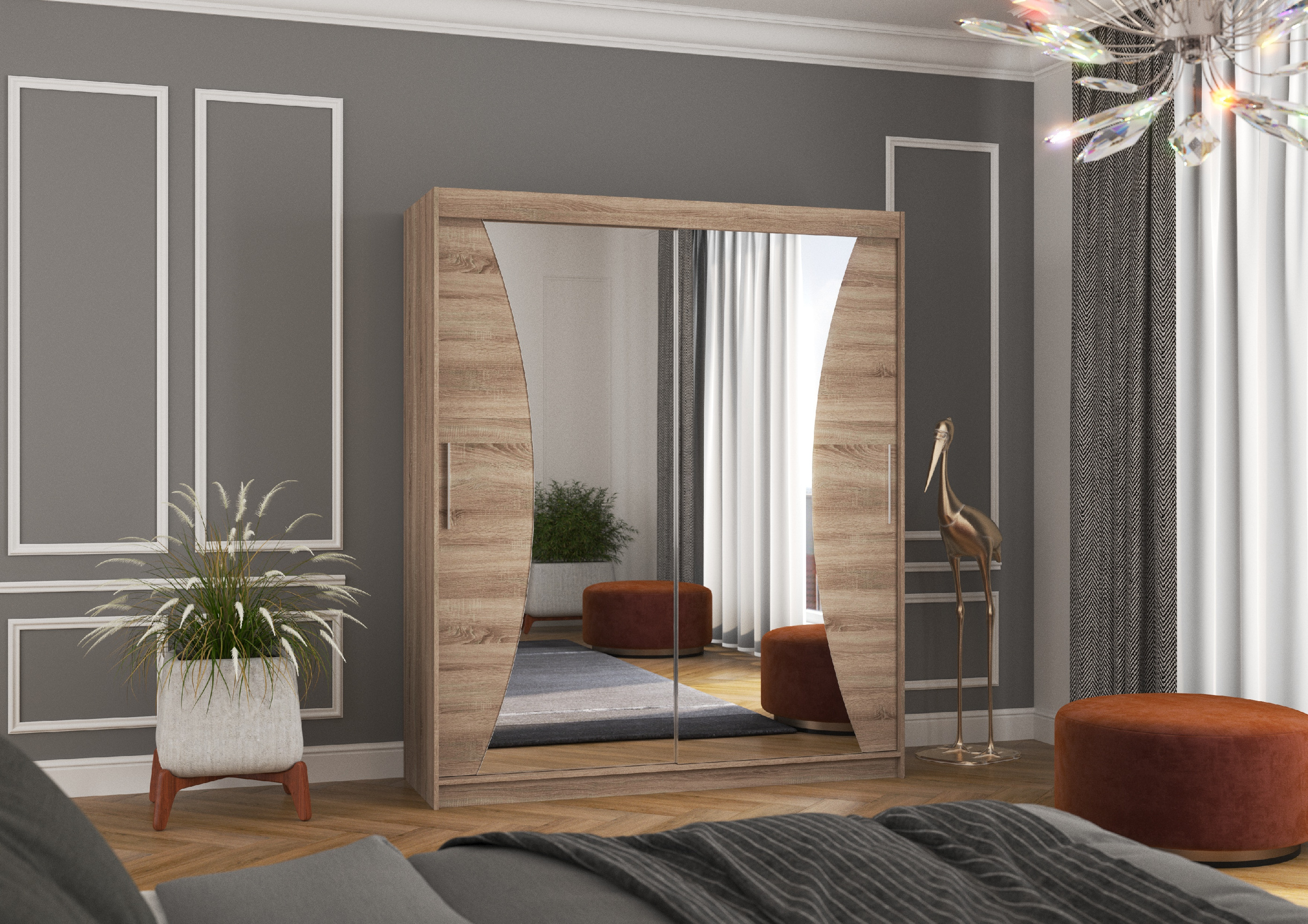 ADRK Šatní zrcadlová skříň posuvná CHARLOTTE T 180