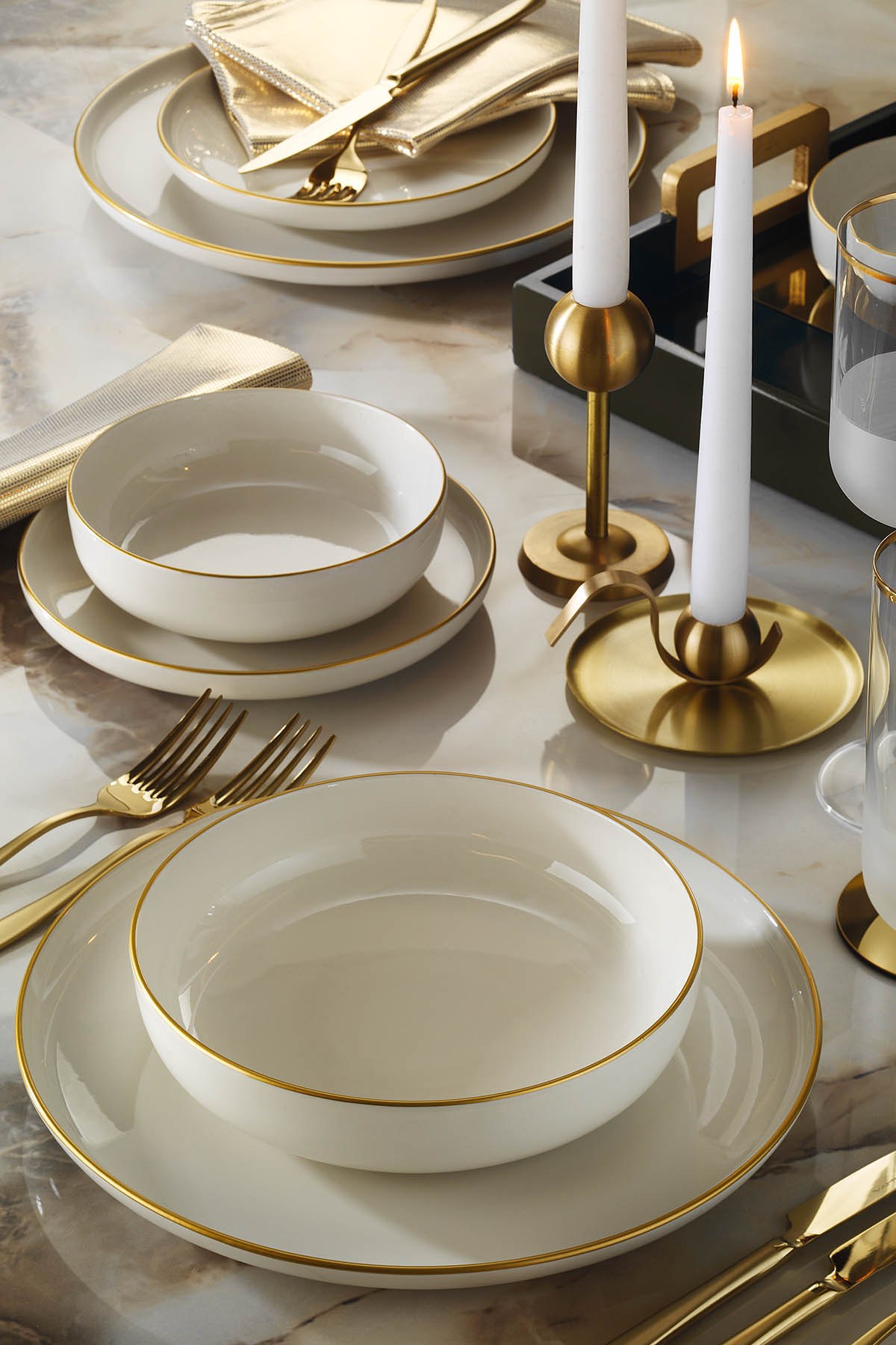 ASIR Porcelánová jídelní souprava (16 ks) zlatá a bílá - Obrázek 2