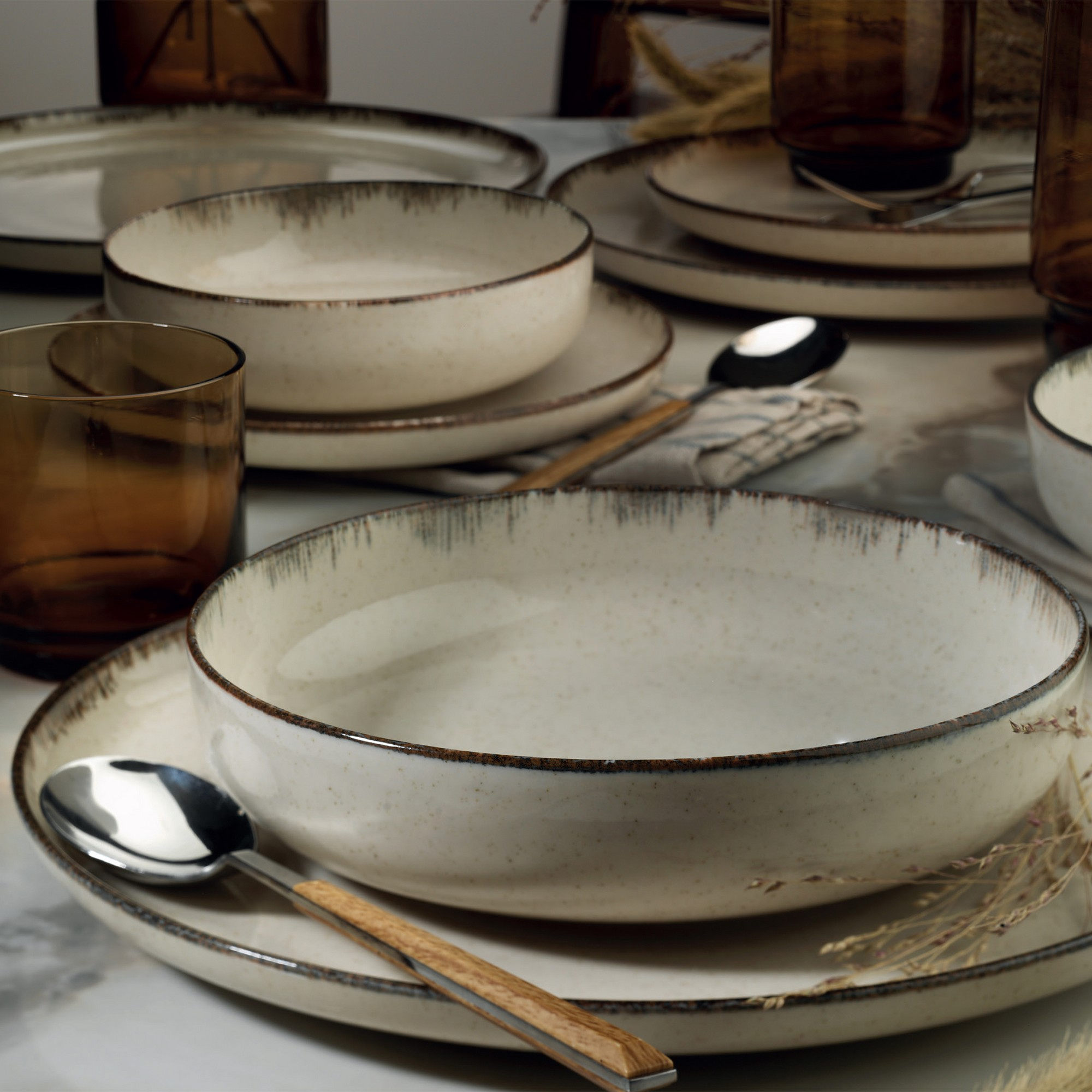 ASIR Porcelánová jídelní souprava (18 ks) hnědá a krémová - Obrázek 2
