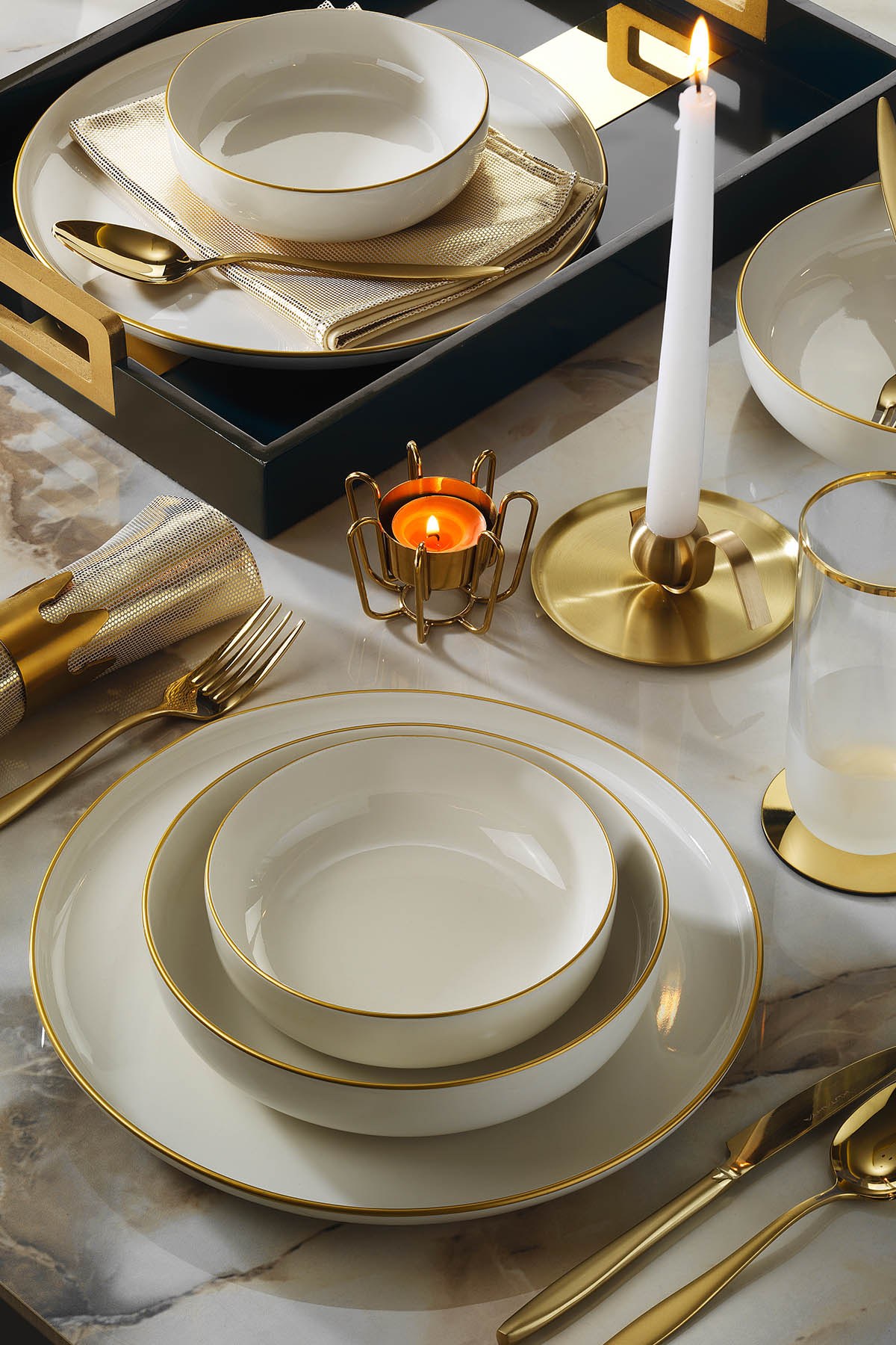 ASIR Porcelánová jídelní souprava (18 ks) krémová a zlatá - Obrázek 2
