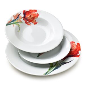 Affekdesign Porcelánová jídelní sada LEA Tulip 18 ks bílá/červená