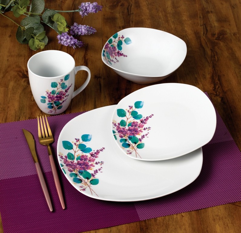 Affekdesign Porcelánová jídelní sada s hrníčkem LEA Lavender 16 ks bílá/fialová - Obrázek 2