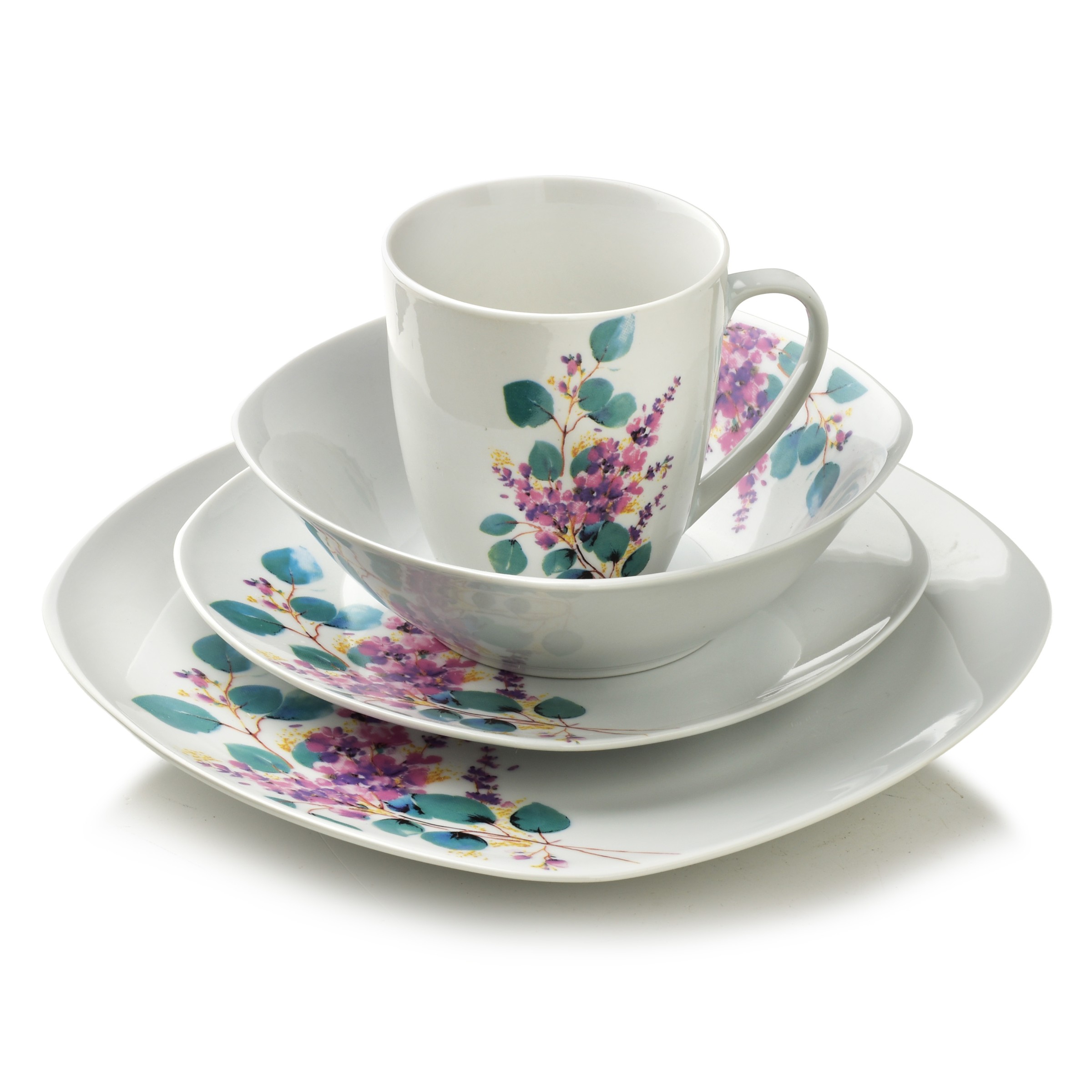 Affekdesign Porcelánová jídelní sada s hrníčkem LEA Lavender 16 ks bílá/fialová