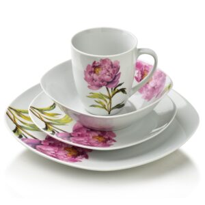 Affekdesign Porcelánová jídelní sada s hrníčkem LEA Peony 16 ks bílá/růžová