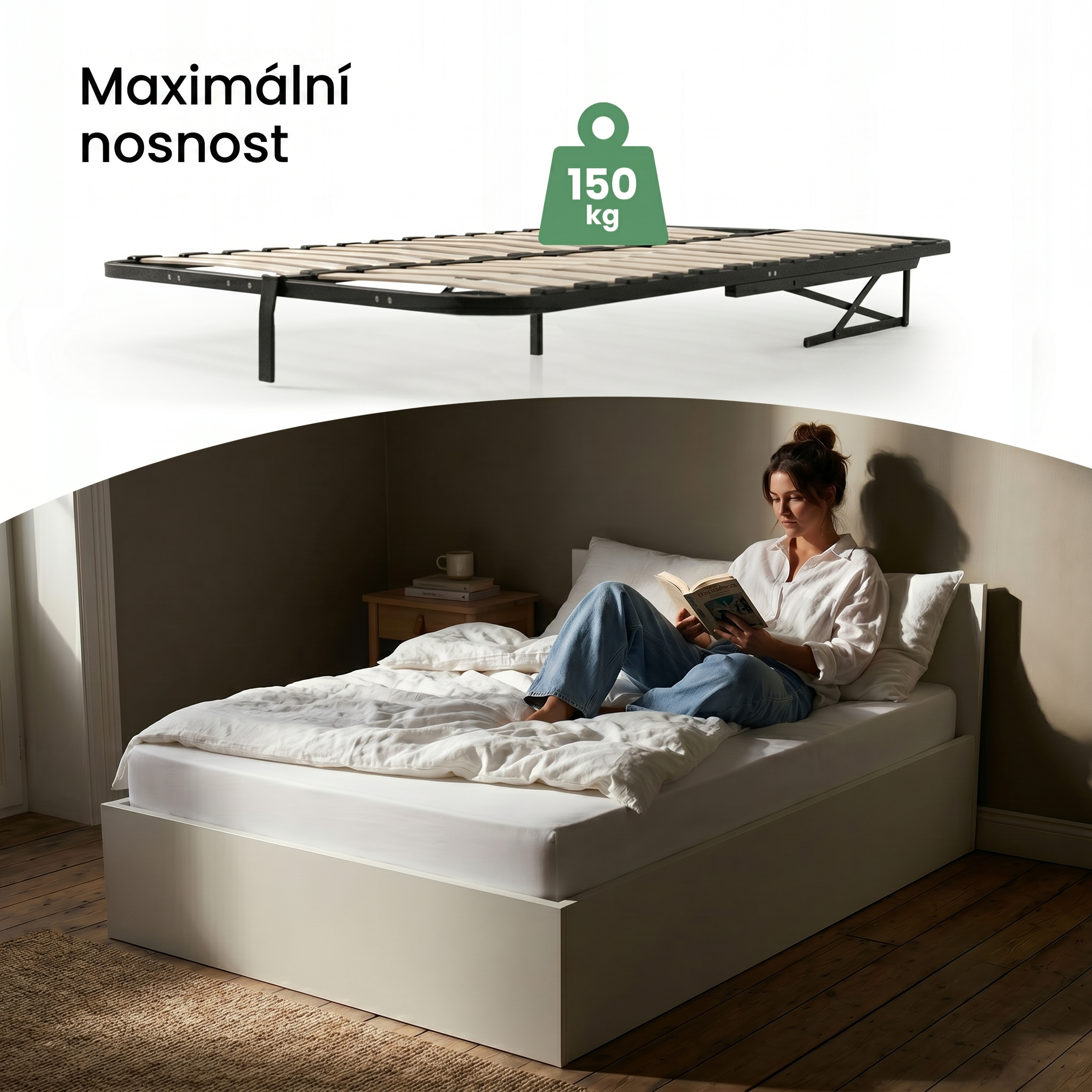 Ak furniture Jednolůžková postel Trento 100x200 se zvedacím roštem bílá - Obrázek 2