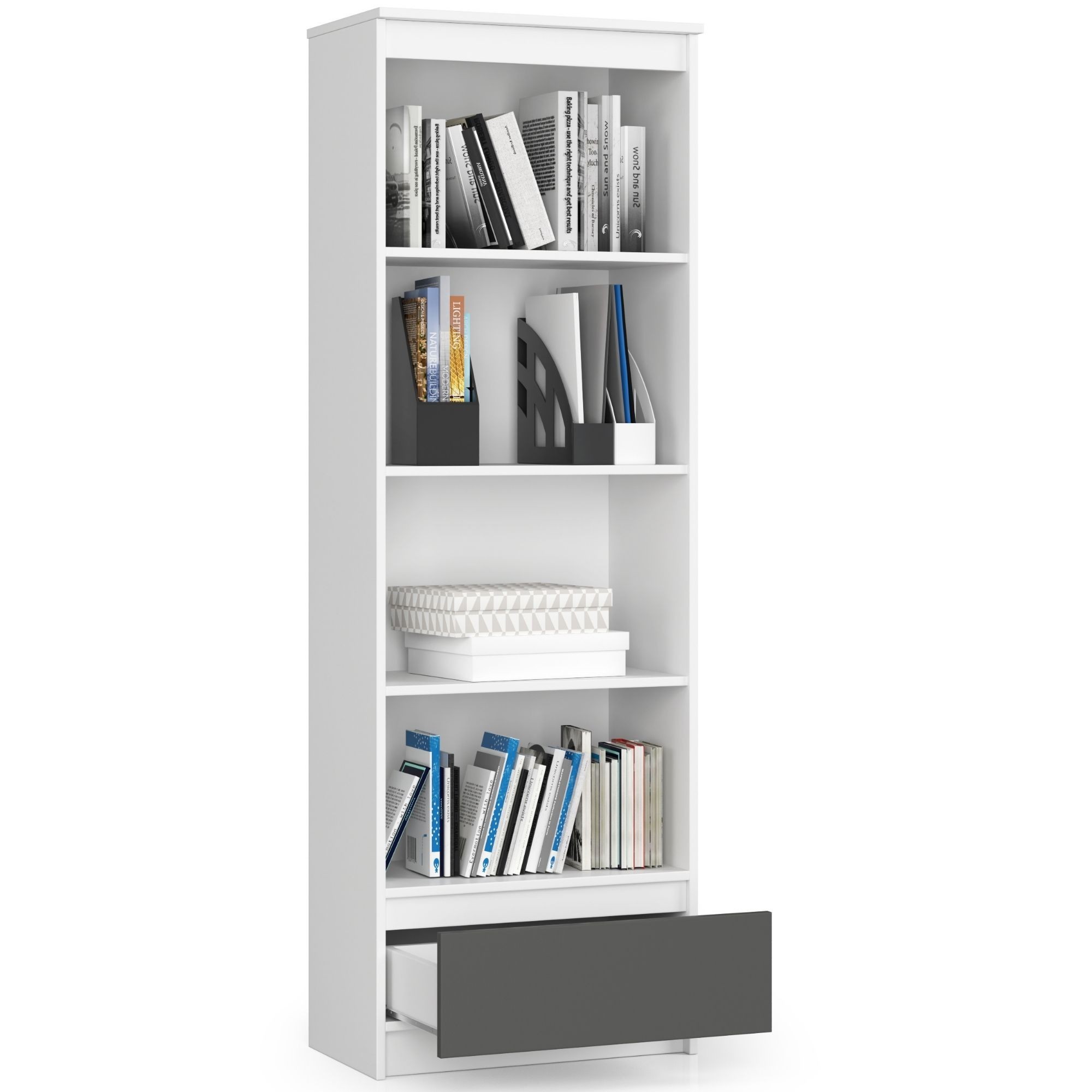 Ak furniture Knihovna R 60 cm bílá/grafitová - Obrázek 2