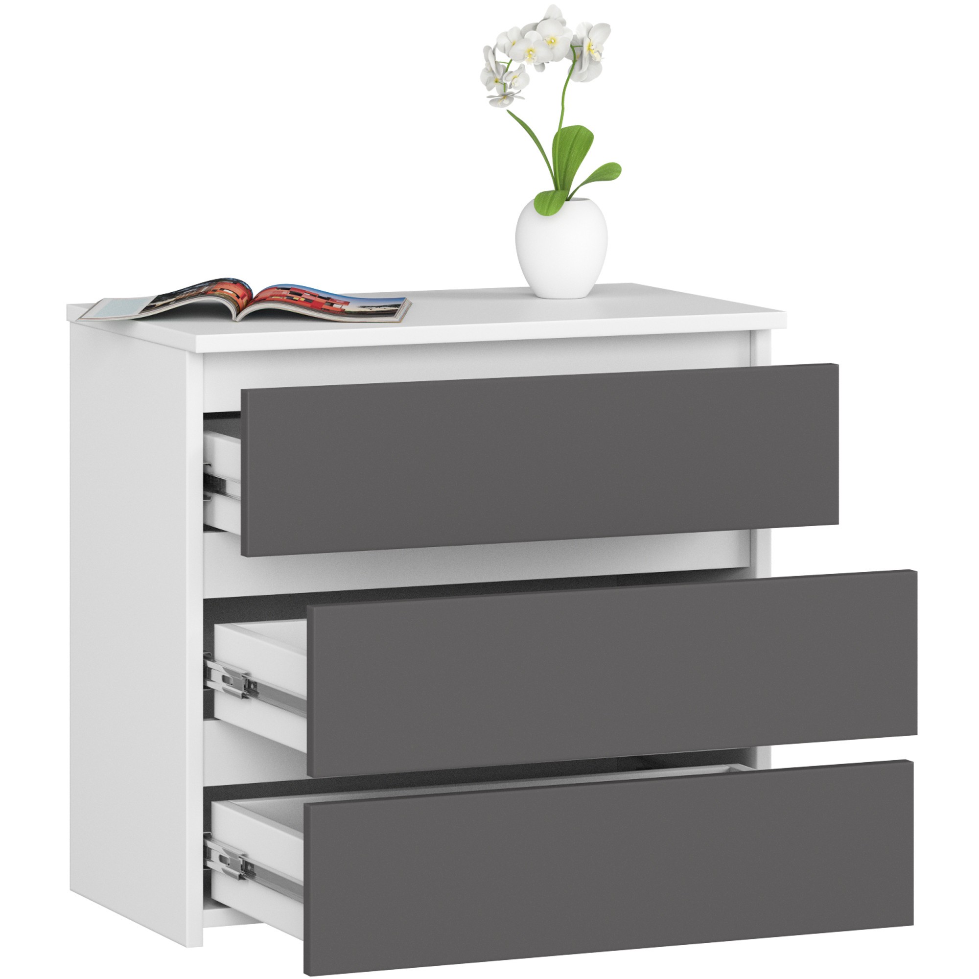 Ak furniture Komoda CL3 60 cm bílá/grafitově šedá - Obrázek 2