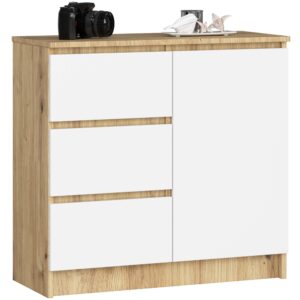 Ak furniture Komoda JERRY K 80 cm 1 dveře 3 zásuvky dub artisan/bílá