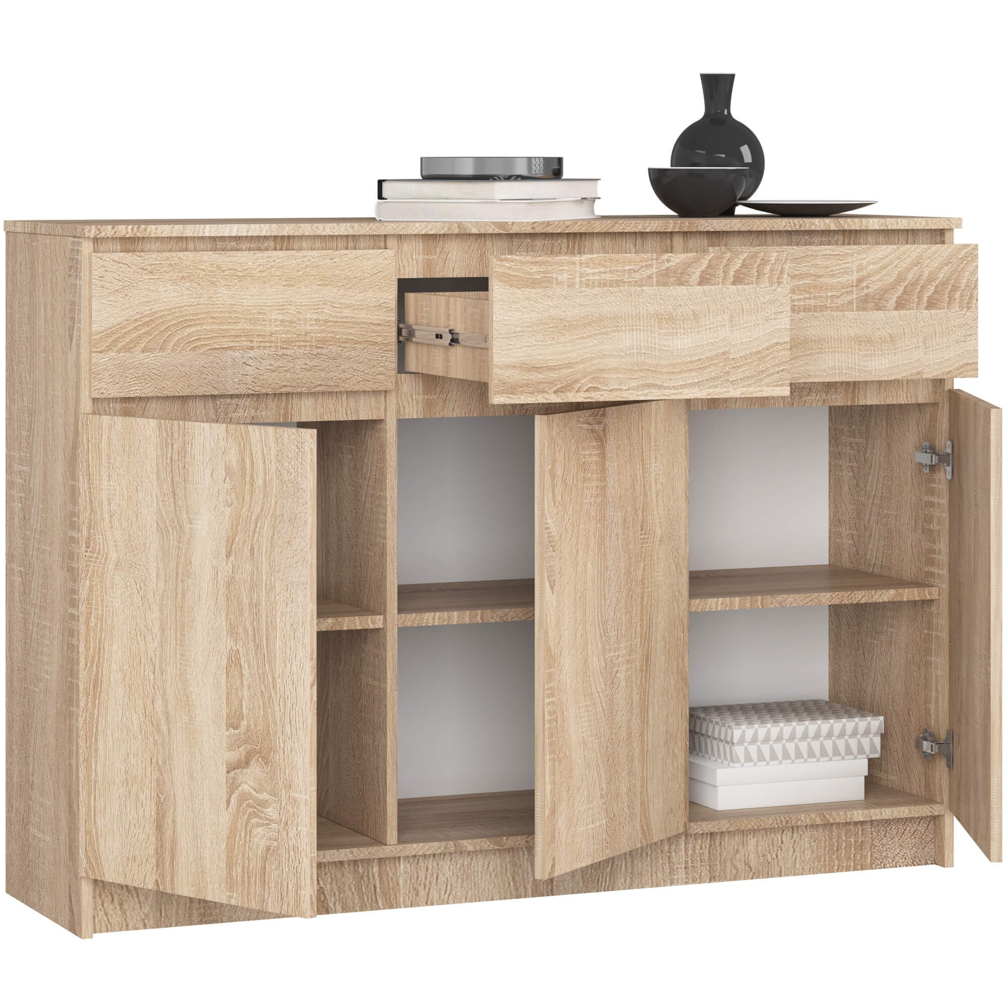 Ak furniture Komoda Karolína 140 cm 3 skříňky a 3 šuplíky dub sonoma - Obrázek 2