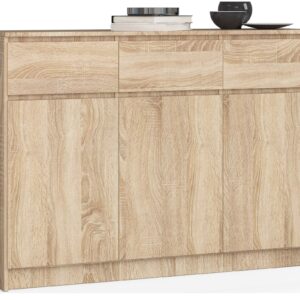 Ak furniture Komoda Karolína 140 cm 3 skříňky a 3 šuplíky dub sonoma