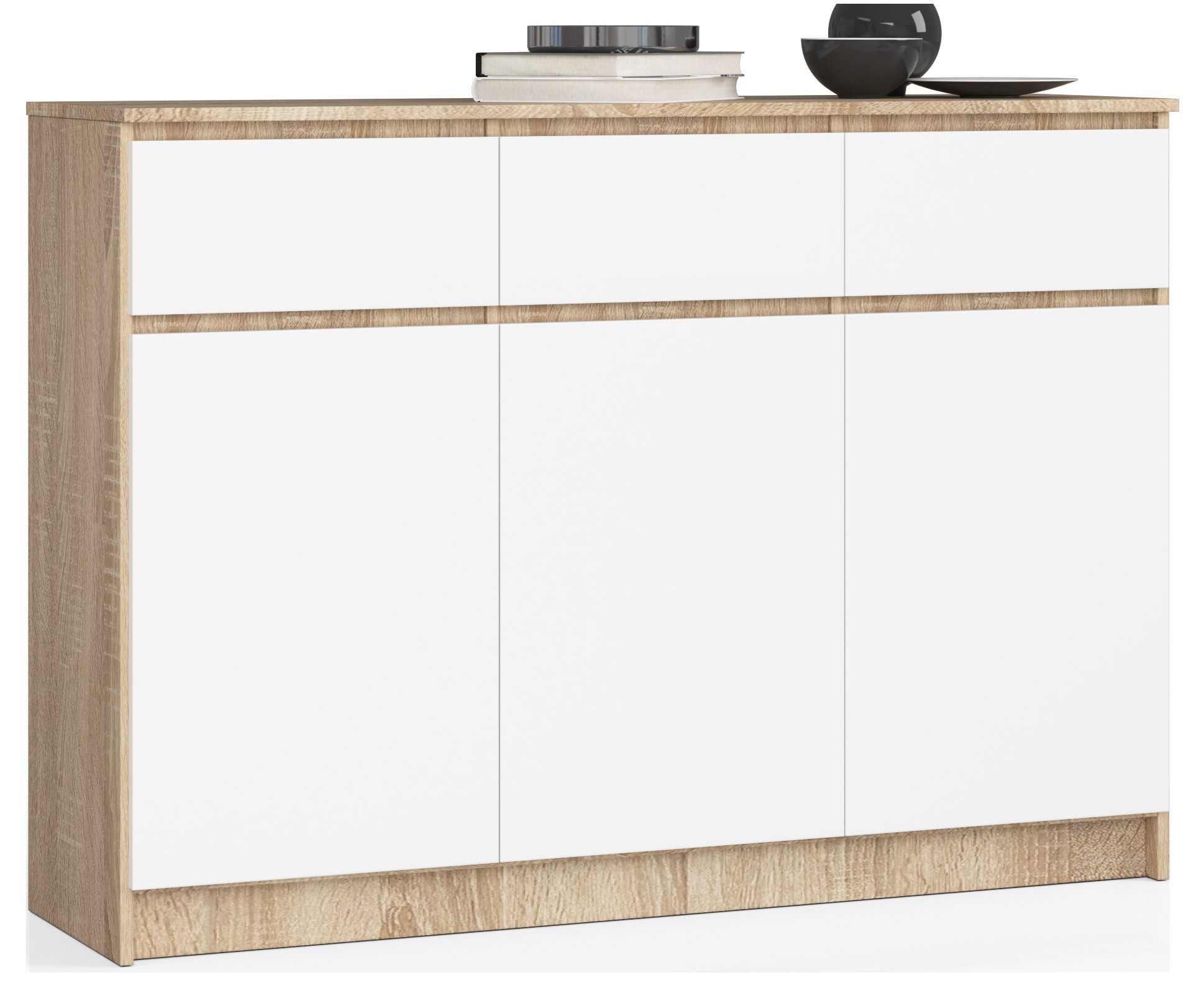 Ak furniture Komoda Karolína 140 cm 3 skříňky a 3 šuplíky dub sonoma/bílá