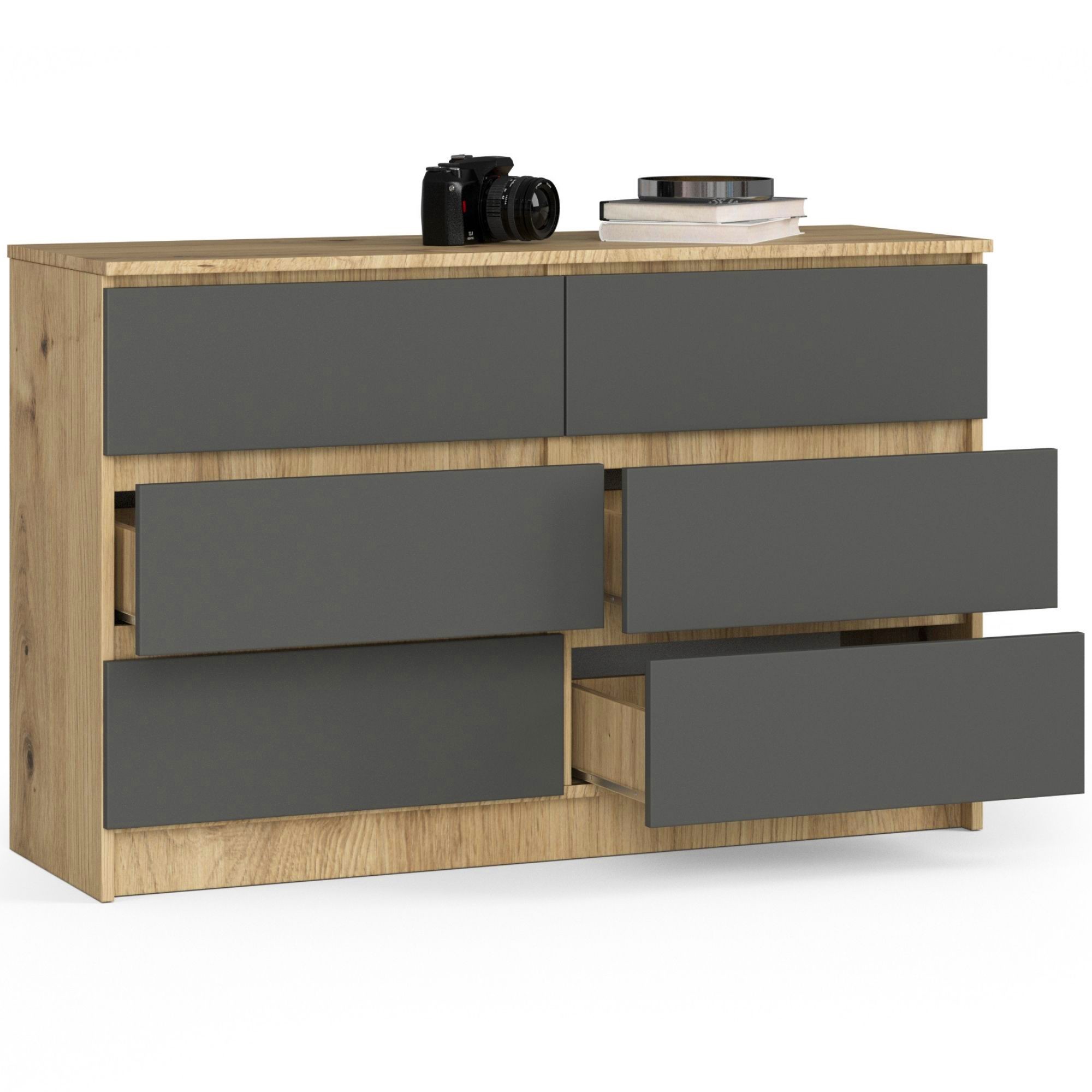 Ak furniture Komoda Kuba 120 cm 6 šuplíků dub artisan/grafitová - Obrázek 2