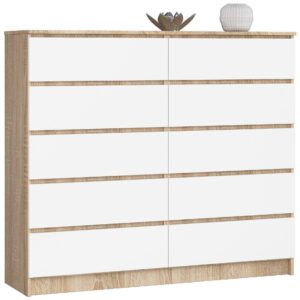 Ak furniture Komoda Kuba 140 cm 10 šuplíků dub sonoma/bílá