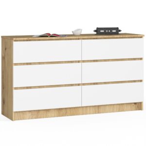 Ak furniture Komoda Kuba 140 cm 6 šuplíků dub artisan/bílá