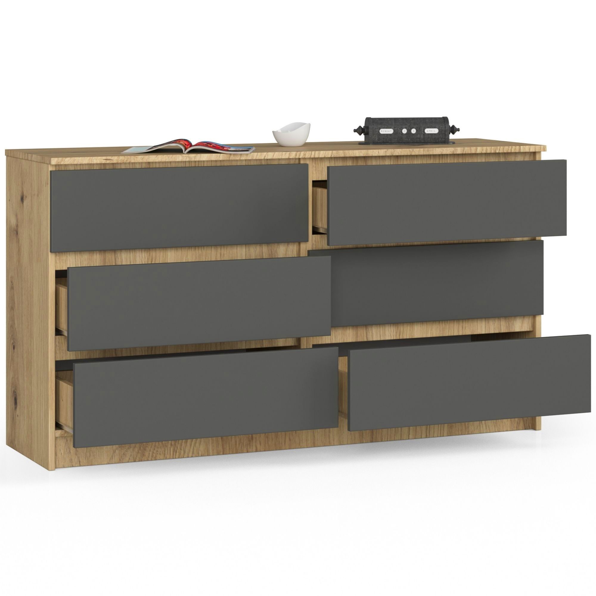 Ak furniture Komoda Kuba 140 cm 6 šuplíků dub artisan/grafitová - Obrázek 2