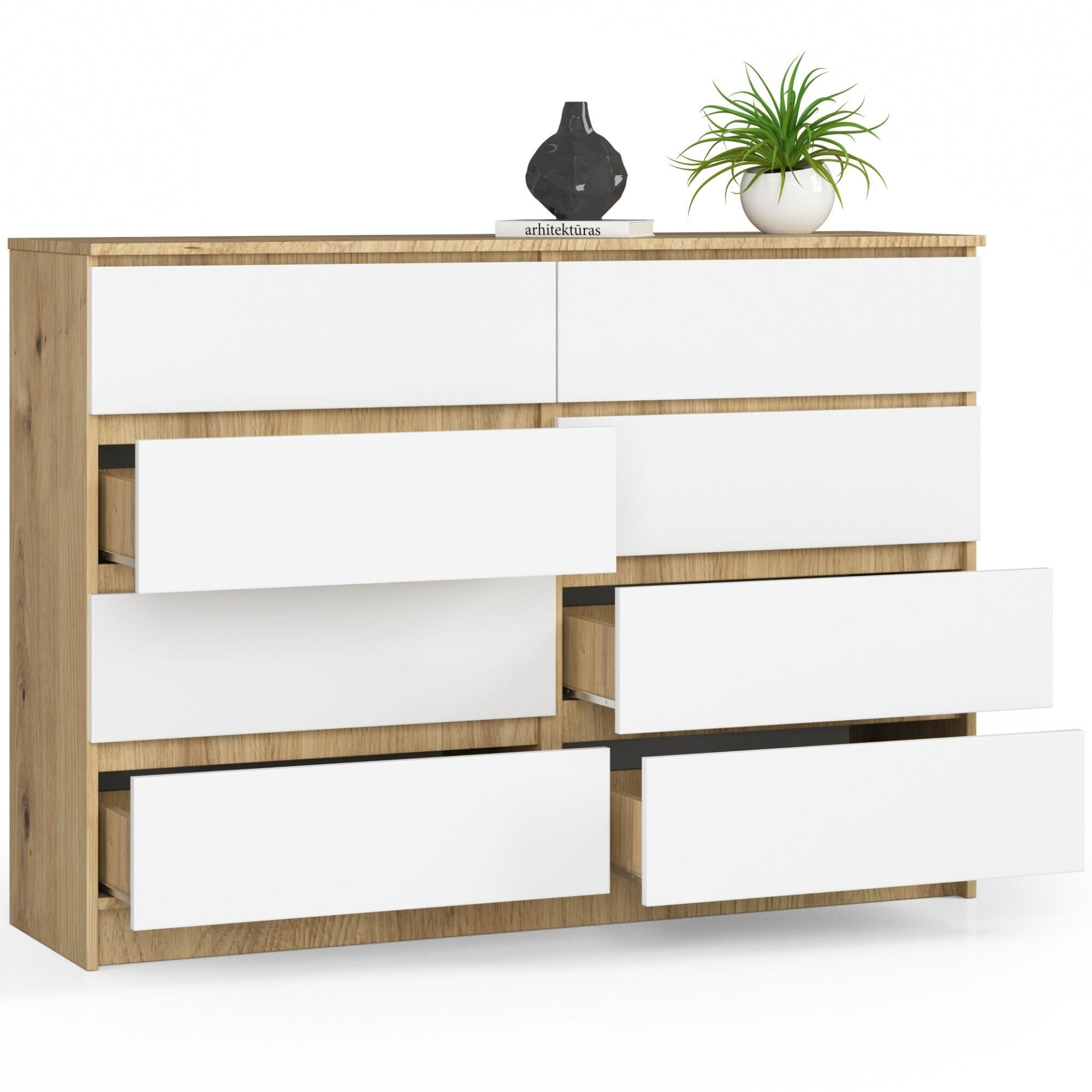 Ak furniture Komoda Kuba 140 cm 8 šuplíků dub artisan/bílá - Obrázek 2