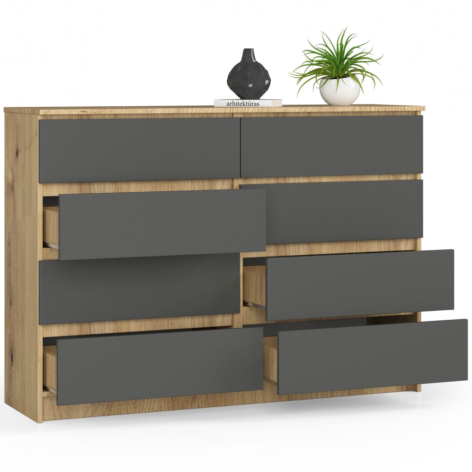 Ak furniture Komoda Kuba 140 cm 8 šuplíků dub artisan/grafitová - Obrázek 2