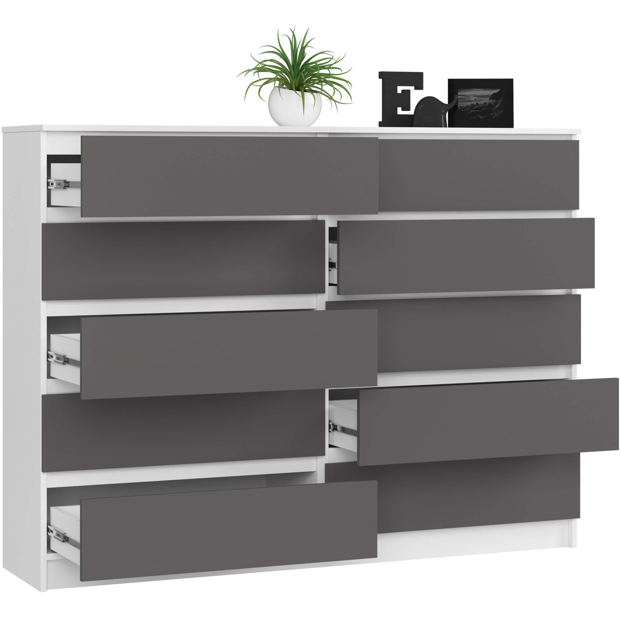 Ak furniture Komoda Kuba 160 cm 10 šuplíků bílá/grafitová - Obrázek 2