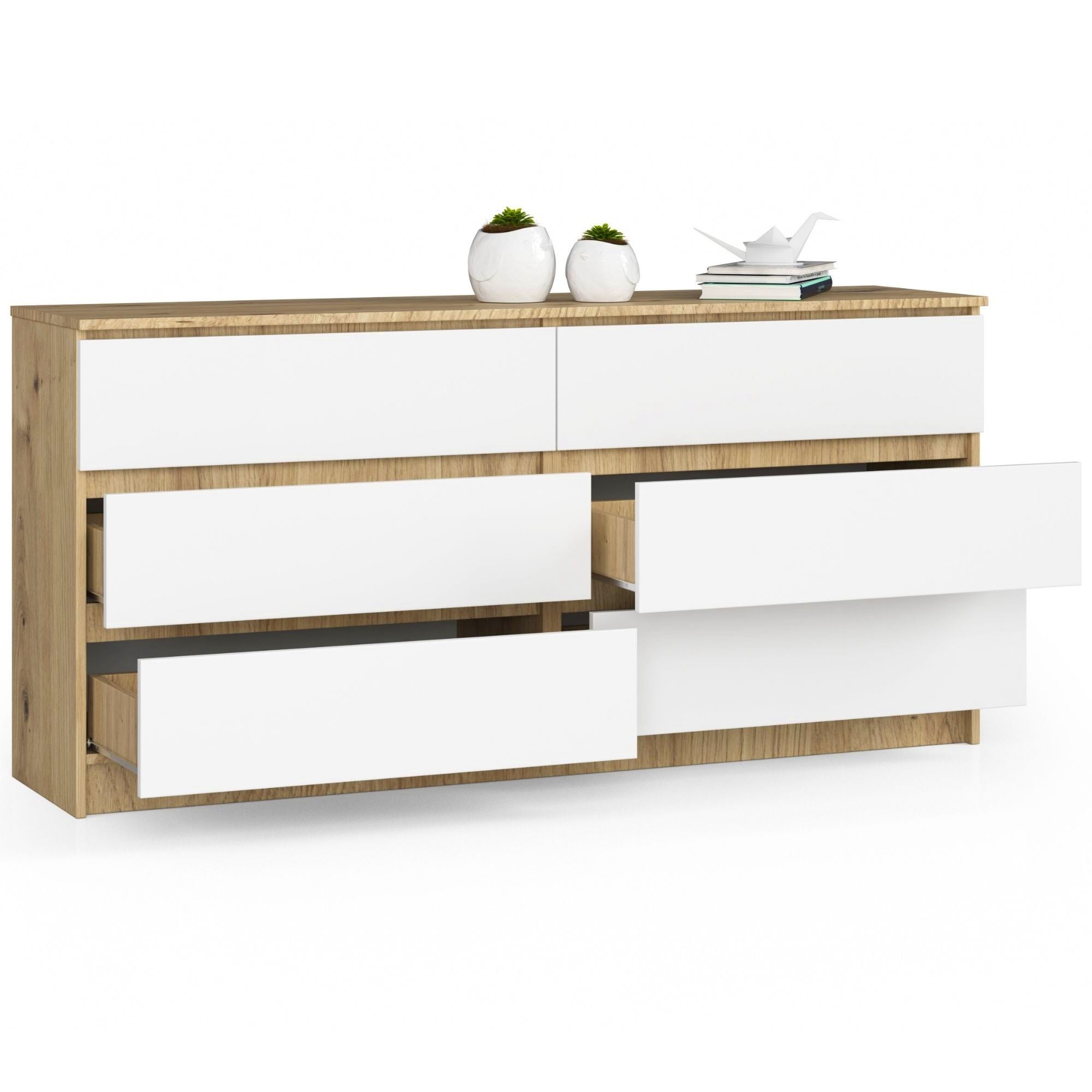 Ak furniture Komoda Kuba 160 cm 6 šuplíků dub artisan/bílá - Obrázek 2