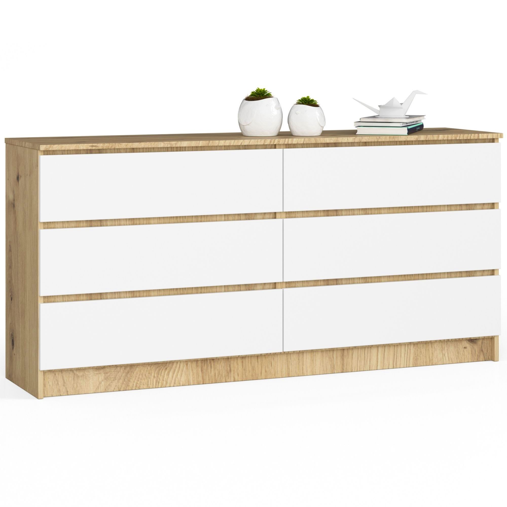 Ak furniture Komoda Kuba 160 cm 6 šuplíků dub artisan/bílá