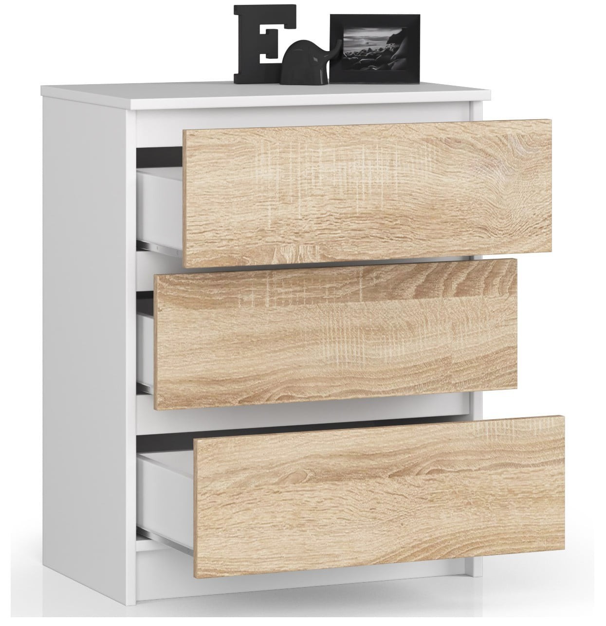 Ak furniture Komoda Kuba 60 cm - 3 šuplíky bílá/sonoma - Obrázek 2